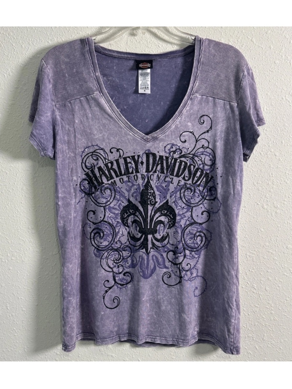 Harley Davidson Aruba Women's Med V-Neck T-Shirt Purple Aruba Motorcycle Tie Dye